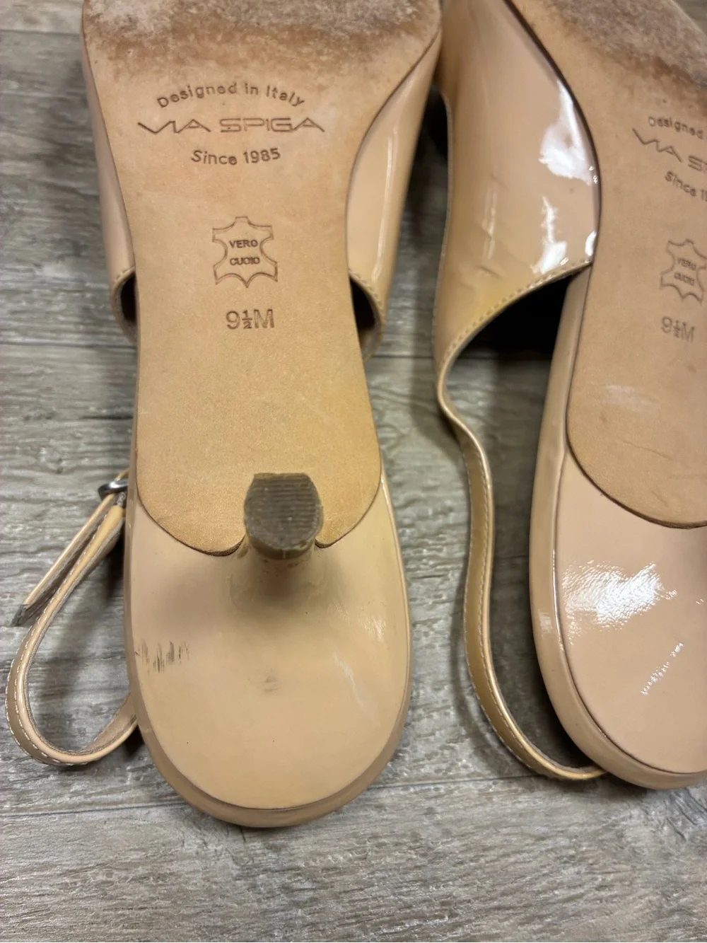 Via Spiga Italy Patent Leather Pointy Cut Out Slingback Kitten Heels